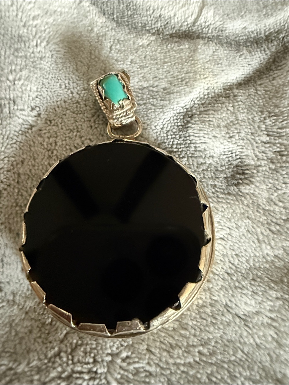 Black Onyx and Turquoise Large Pendant Necklace  Silver